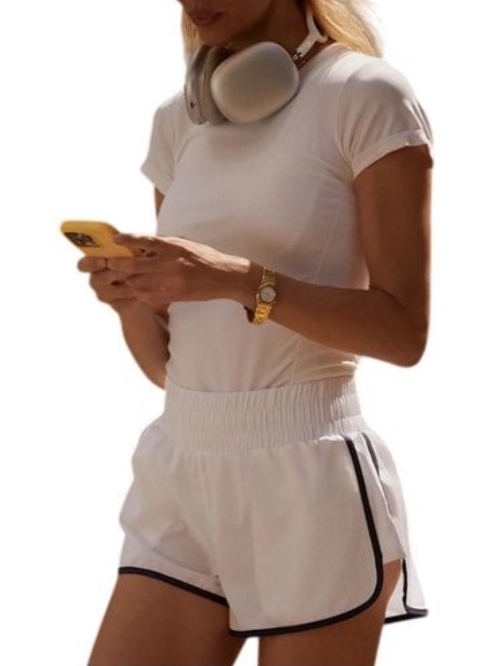 NEW VARLEY Arlington Running Shorts White Retro Look Stretch {$78} Sz Medium